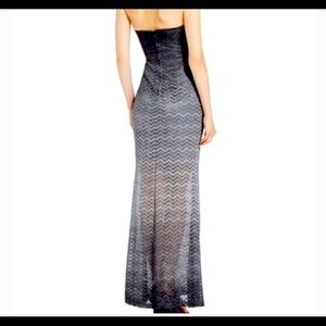 Betsy & Adam Black Silver Evening Gown